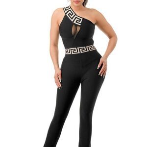 NWT Women’s Black/ Beige/One Shoulder/Bandage/Party/Formal Jumpsuit Size